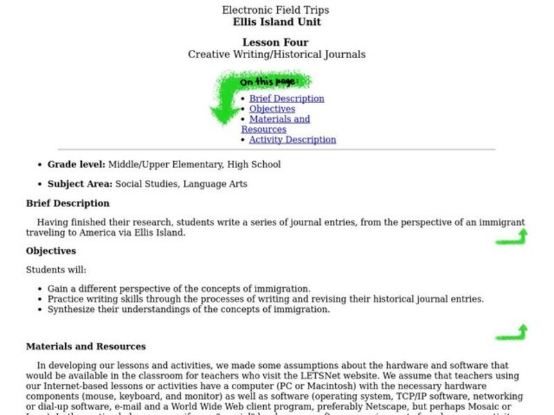 Creative Writing/Historical Journals Lesson Plan