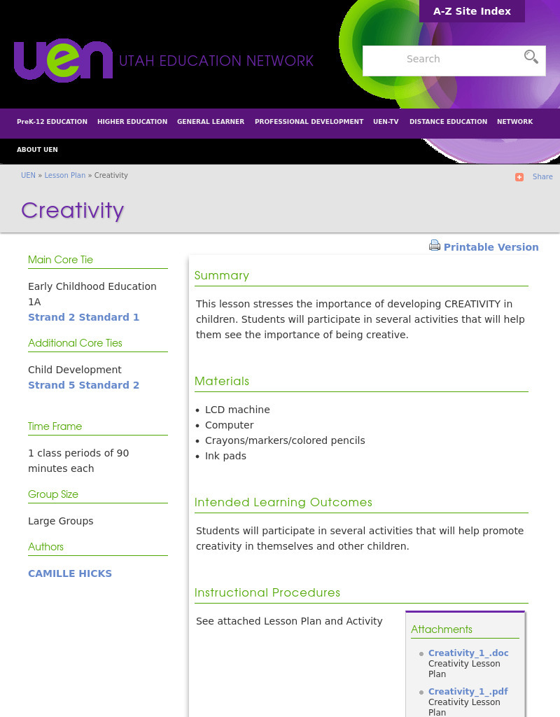 Creativity Lesson Plan