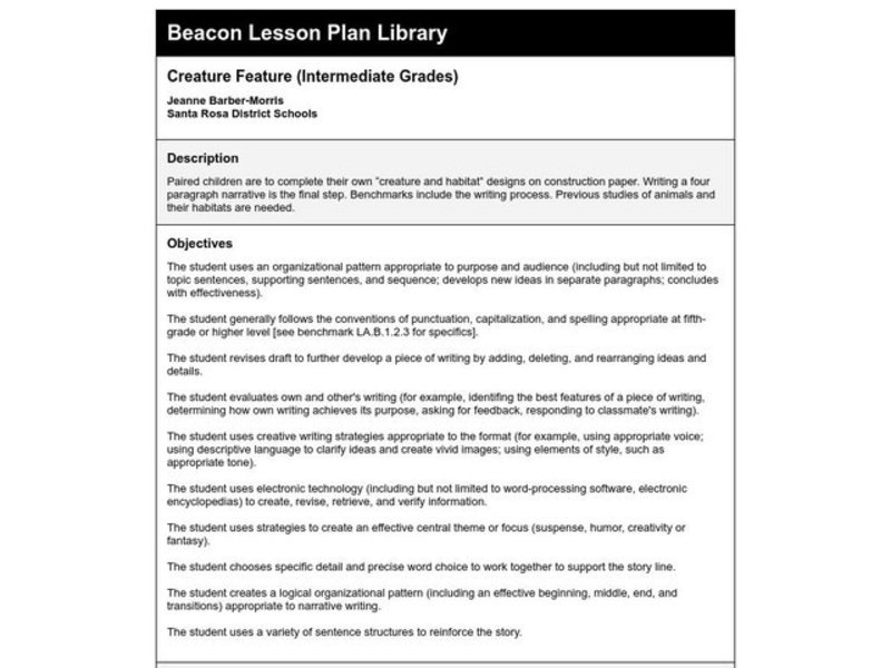 Creature Feature Lesson Plan