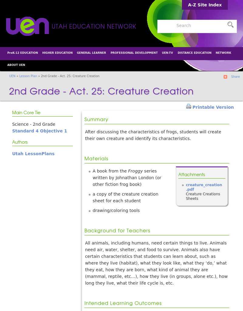 Creature Creation Lesson Plan