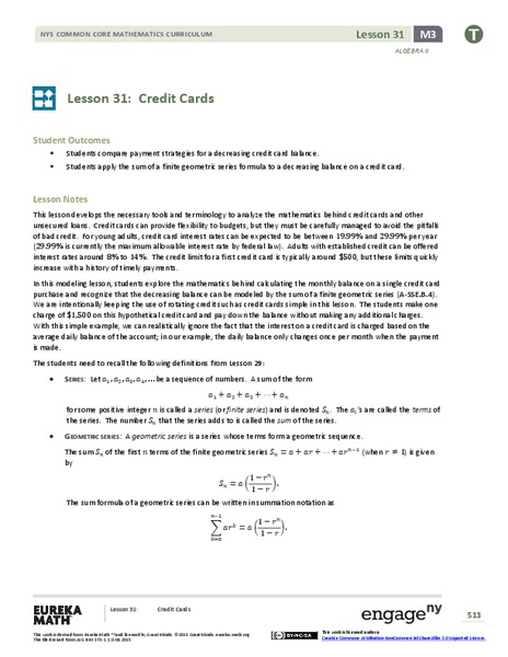 Credit Cards Lesson Plan