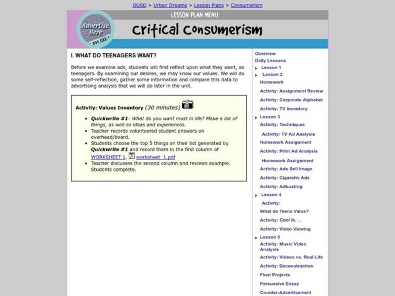 Critical Consumerism Lesson Plan