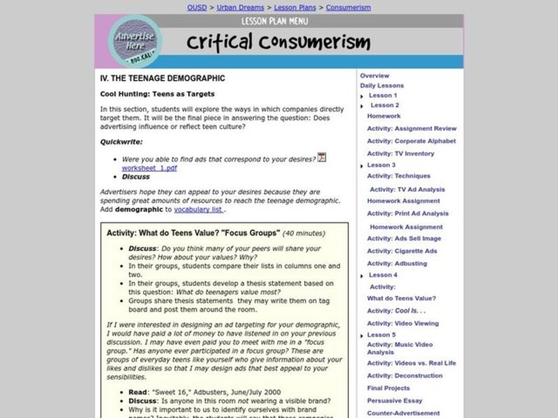 Critical Consumerism Lesson Plan
