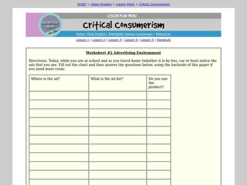 Critical Consumerism Lesson Plan
