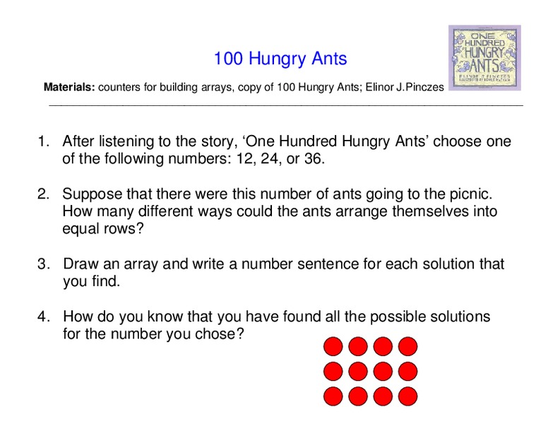 100 Hungry Ants Worksheet
