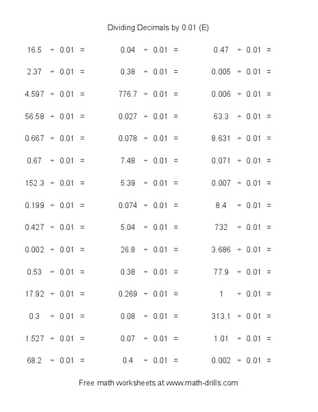 Dividing Decimals by 0.01 [E] Worksheet