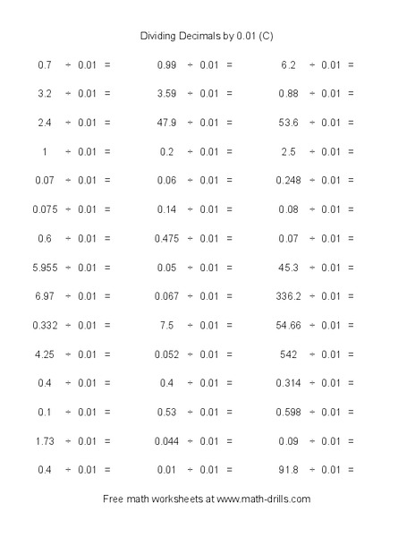 Dividing Decimals by 0.01 [C] Worksheet