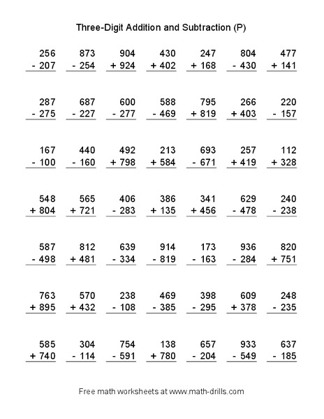Three-Digit Addition and Subtraction (P) Worksheet