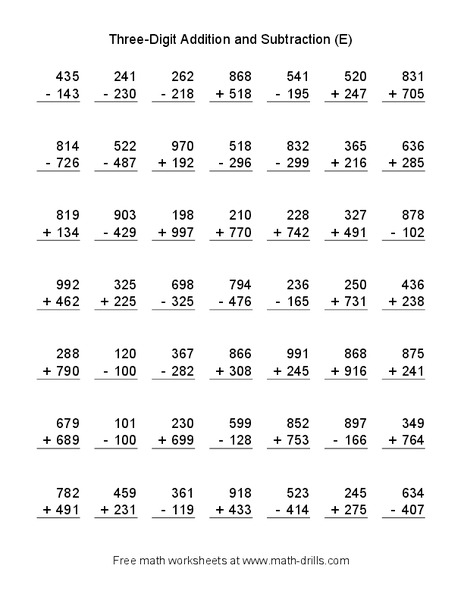 Three Digit Addition and Subtraction (E) Worksheet