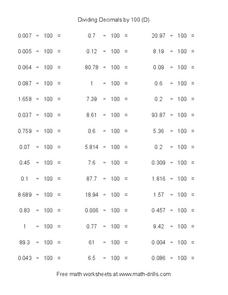 Dividing Decimals by 100 [D] Worksheet