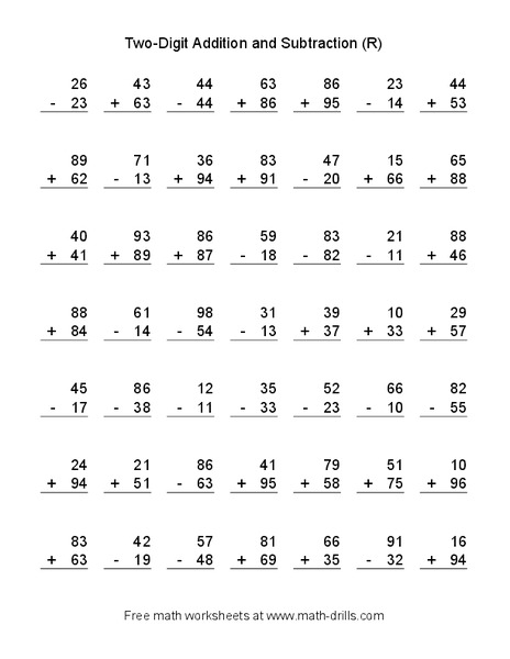Two-Digit Addition and Subtraction (R) Worksheet