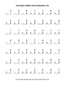 One-Digit Addition and Subtraction [G] Worksheet