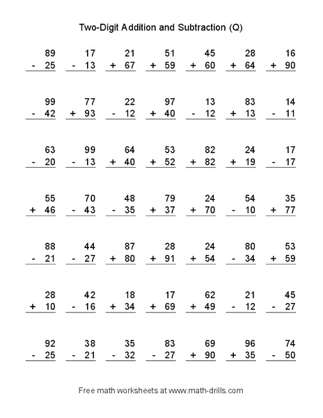 Two-Digit Addition and Subtraction (Q) Worksheet