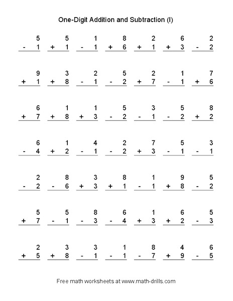 One-Digit Addition and Subtraction [I] Worksheet
