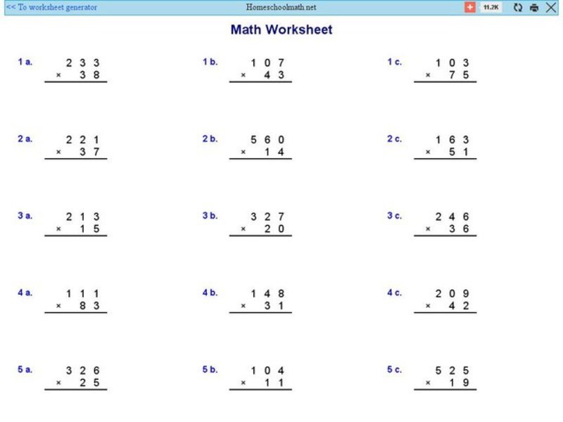 Math Worksheet 1: Multiplication, #2 Worksheet