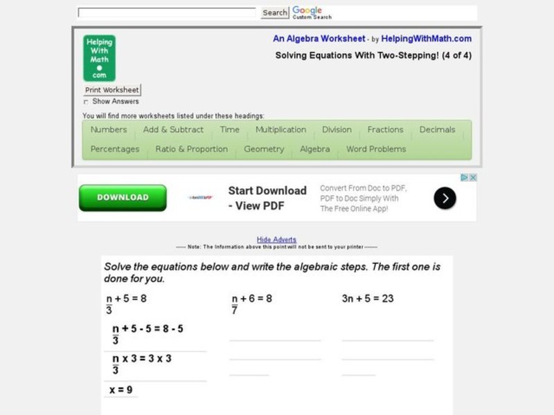 Solving Equations with Two-Stepping! (4 of 4) Worksheet