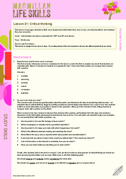 Critical Thinking Lesson Plan