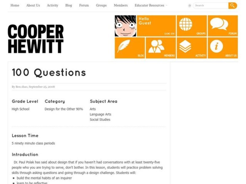 100 Questions Lesson Plan