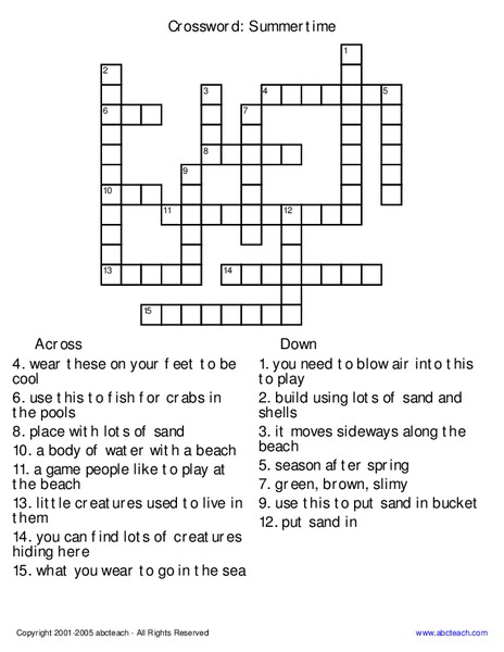 Crossword Puzzle Worksheet