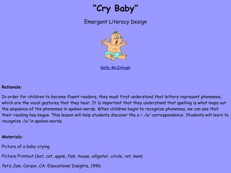 Cry Baby Lesson Plan