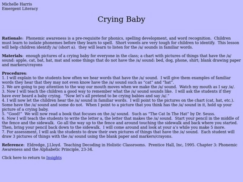 Crying Baby Lesson Plan