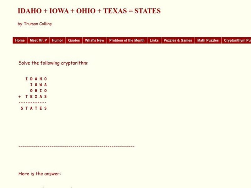 Cryptarithm Worksheet