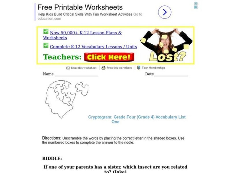 Cryptogram Worksheet