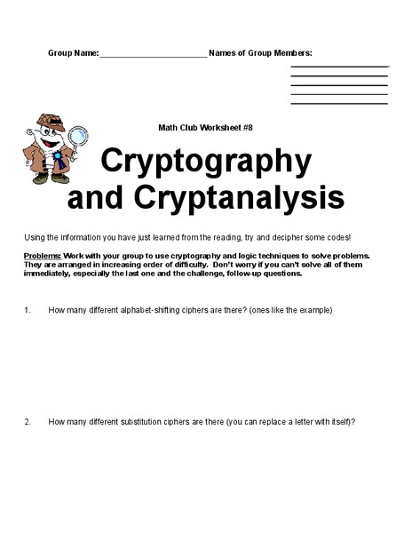 Cryptography and Cryptanalysis Worksheet