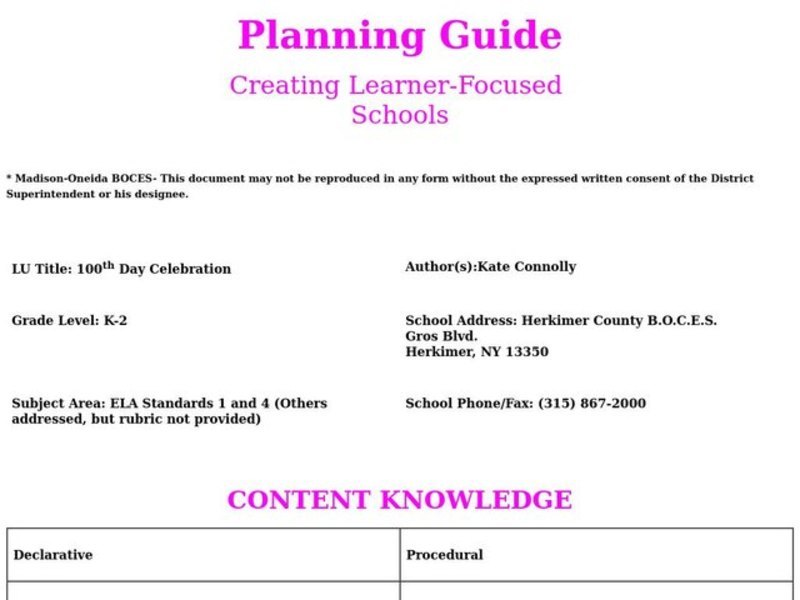 100th Day Celebration Lesson Plan