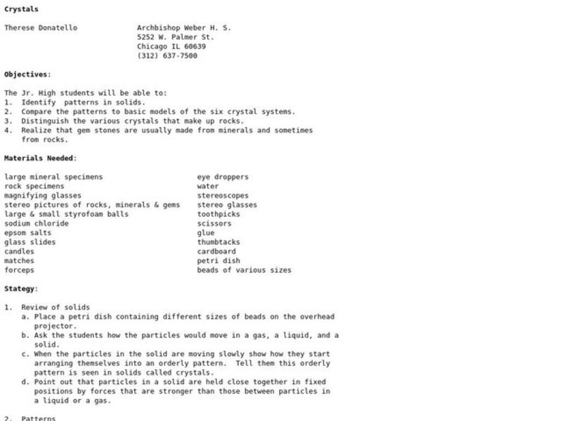 Crystals Lesson Plan
