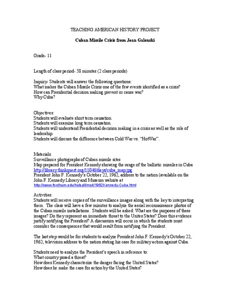 Cuban Missile Crisis Lesson Plan