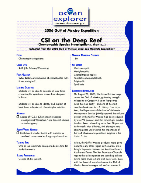 CSI on the Deep Reef Lesson Plan