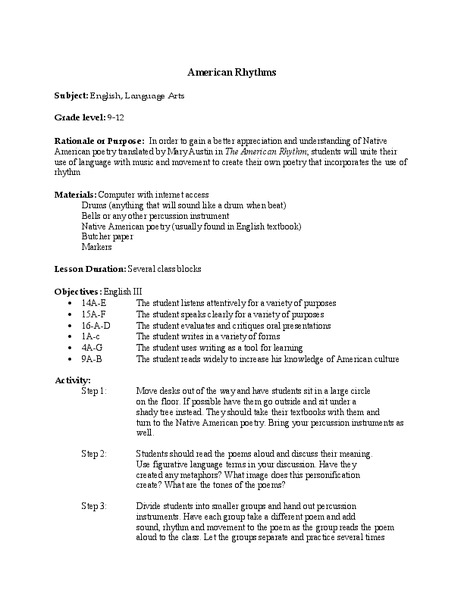 American Rhythms Lesson Plan