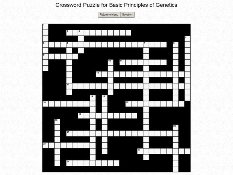 Crossword Puzzle for Basic Principles of Genetics Worksheet