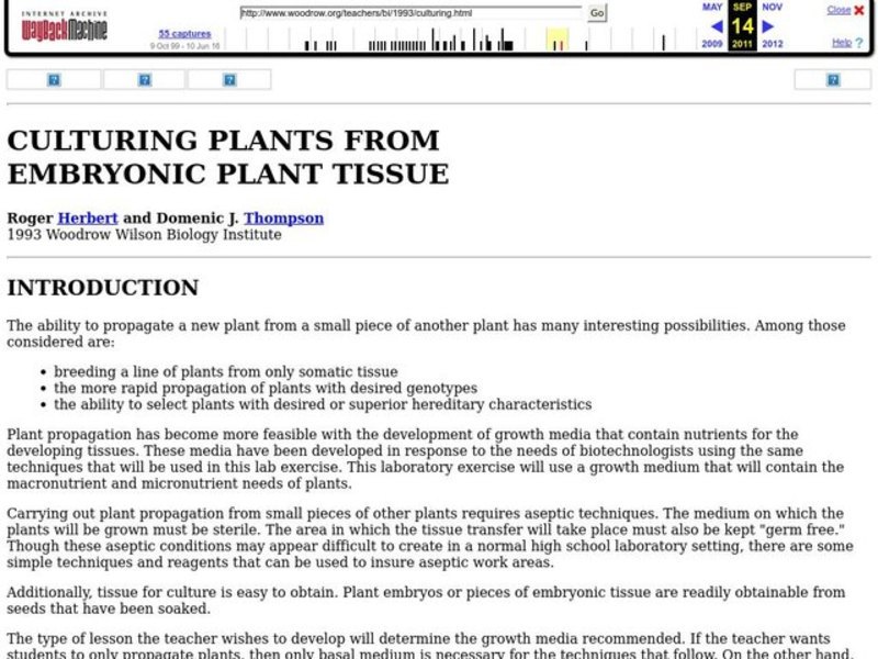 Culturing Plants from Embryonic Plant Tissue Lesson Plan