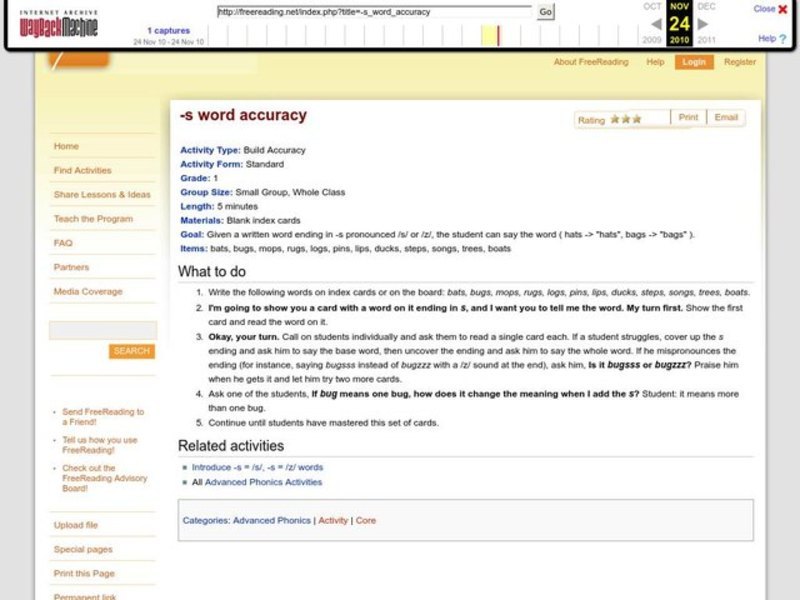 -s Word Accuracy Lesson Plan