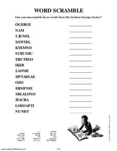 Curious George Word Scramble Worksheet