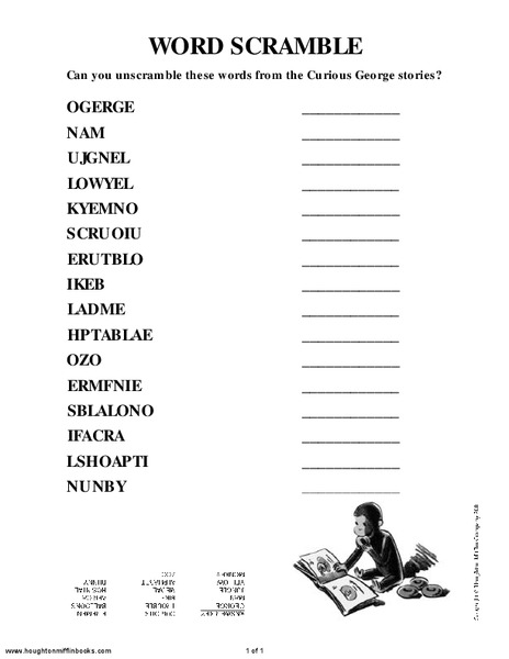 Curious George Word Scramble Worksheet