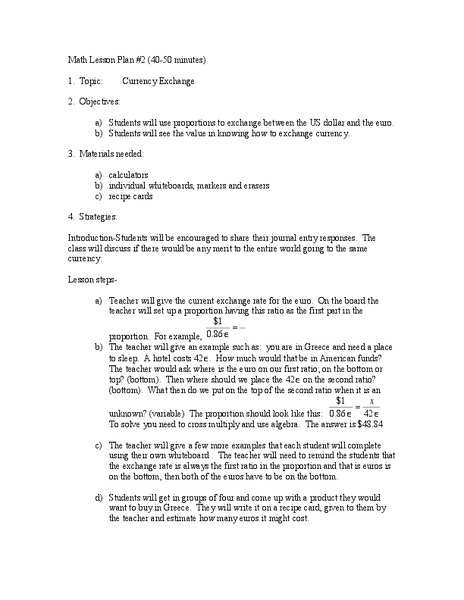 Currency Exchange Lesson Plan