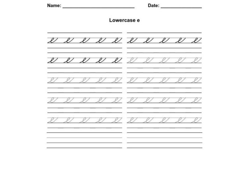 Cursive Practice: Lower Case e Worksheet