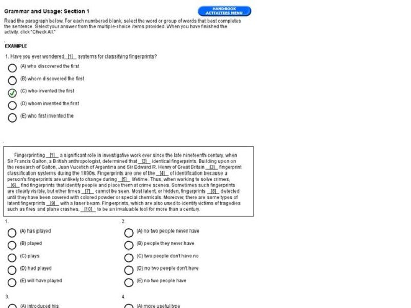 Grammar and Usage: Section 1, Paragraph Interactive