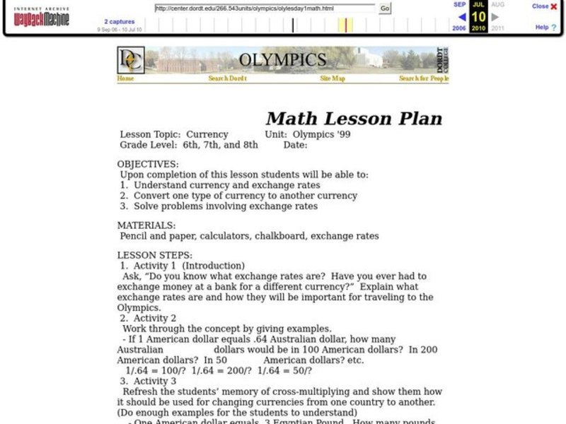 Currency Lesson Plan