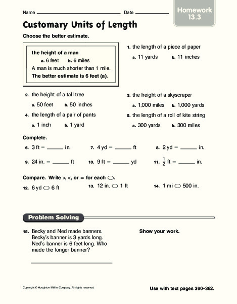 Customary Units of Length Worksheet