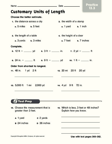 Customary Units of Length Worksheet