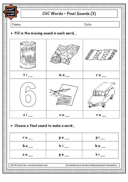 CVC Words - Final Sounds Worksheet