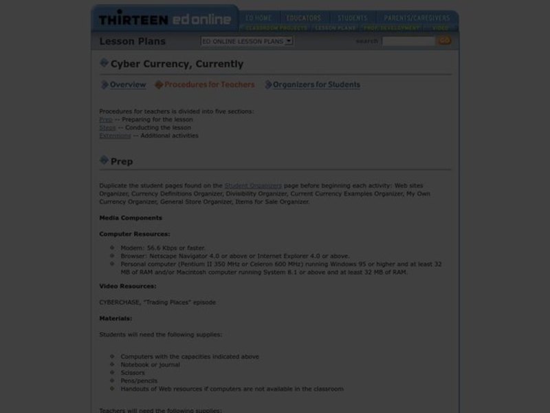 Cyber Currency, Currently Lesson Plan