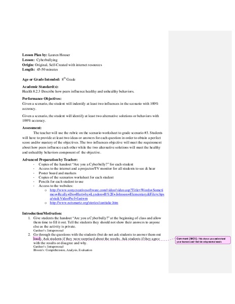 Cyberbullying Lesson Plan