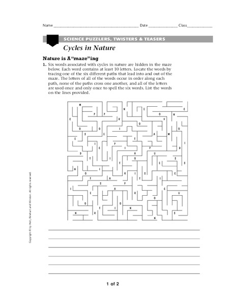 Cycles in Nature Worksheet