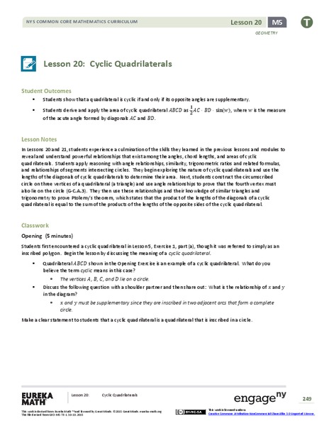 Cyclic Quadrilaterals Lesson Plan