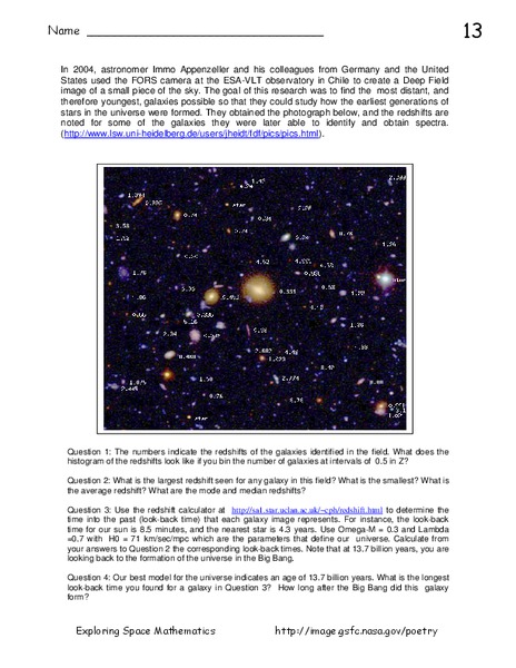 A Glimpse of the Most Distant Galaxy Worksheet